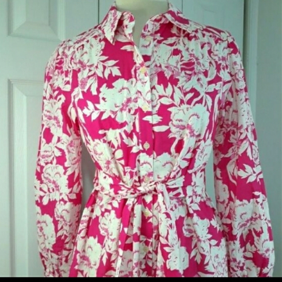Flying Tomato 100% Cotton Floral Pink Dress Long-Sleeve Belted Flattering Small - Picture 4 of 14